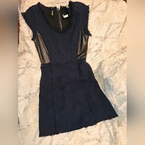 Rebecca Taylor Tweed & Leather Shift Navy size 4